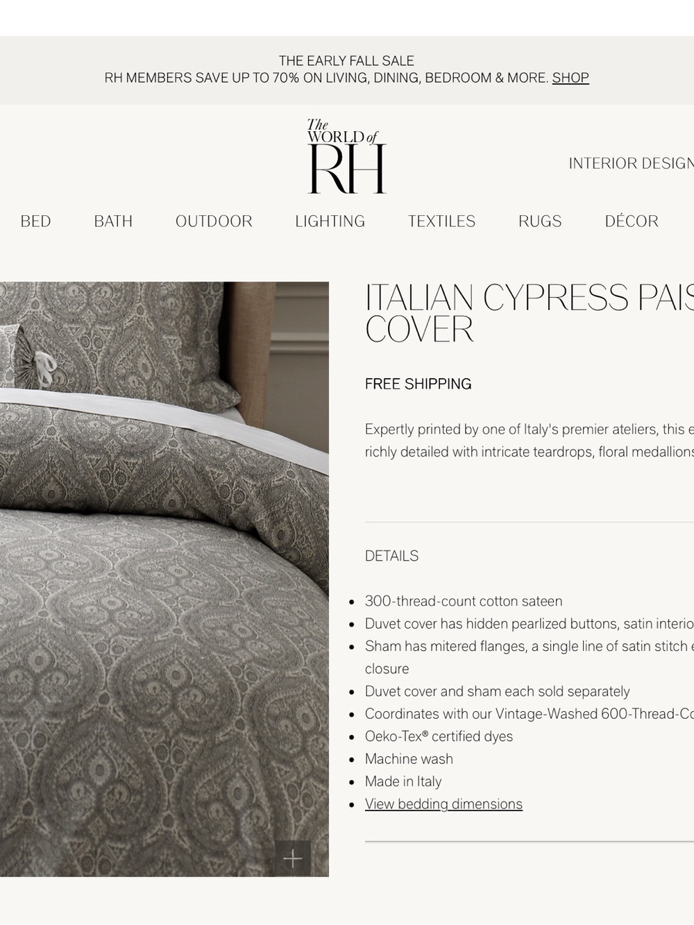 VTG Restoration Hardware Italian Cypress Paisley KING Duvet Cover & 2 Euro Shams
